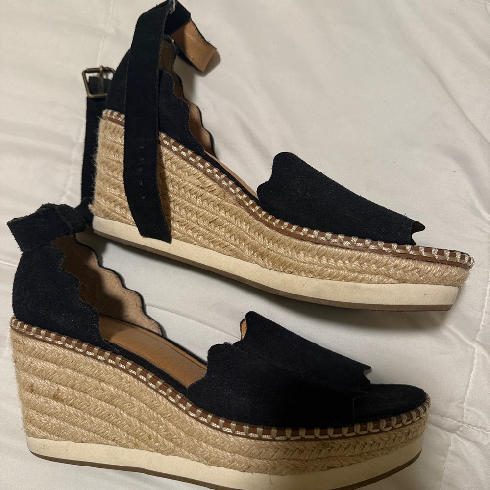 Black Espadrille Wedge Sandals Size 8.5 Crown Vintage